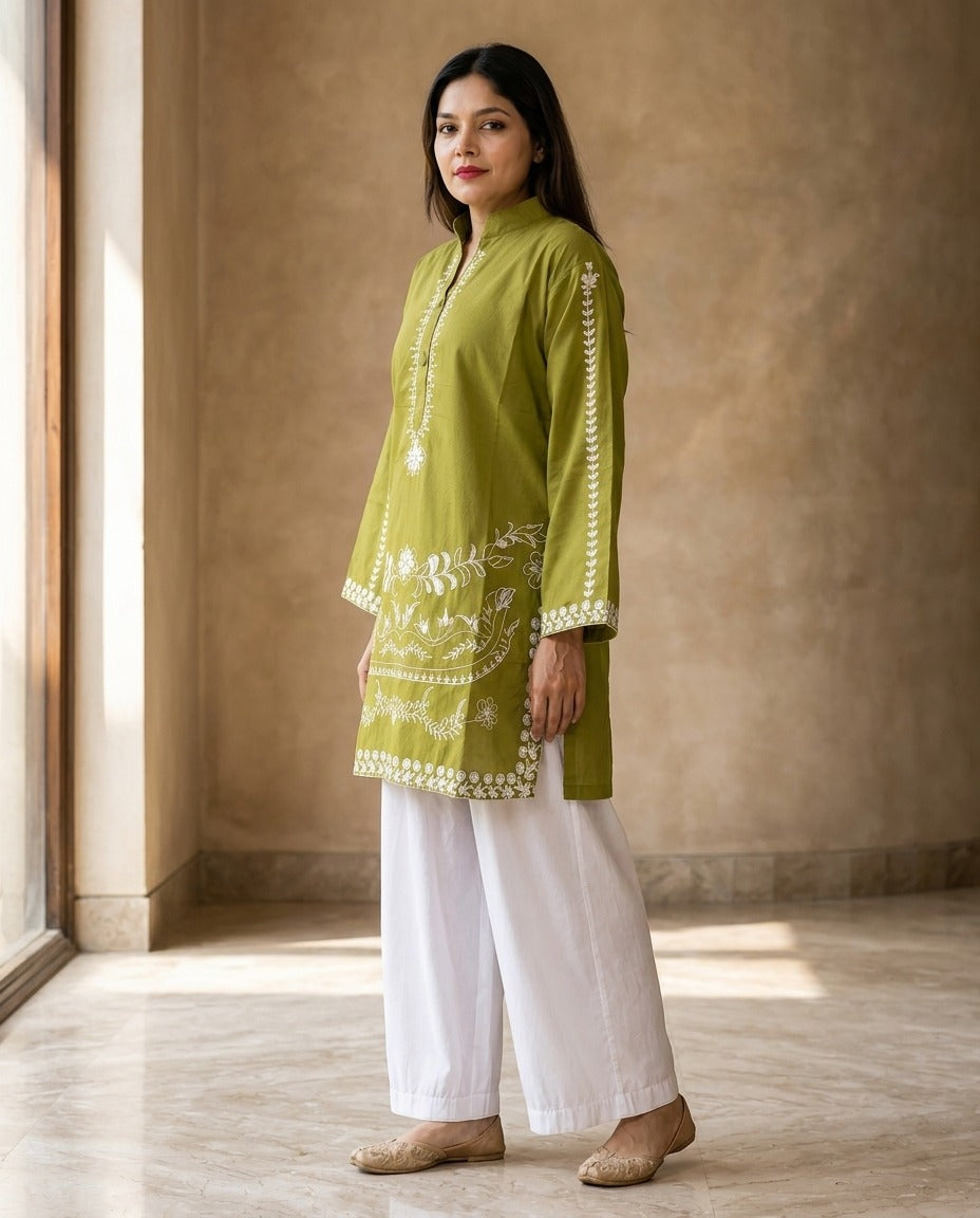 2-Piece Stitched Embroidered Cotton Kurta with White Flapper
